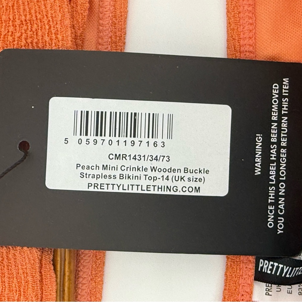 PrettyLittle Thing Mini Crinkle Wooden Strapless Bikini Top/ High Waist Bottom - Picture 8 of 9